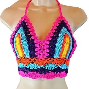 Handcrafted beautiful crop top swimming cover-up bright colors